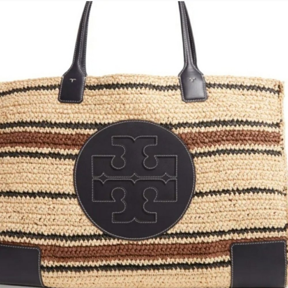 Tory Burch Ella Striped Straw Tote